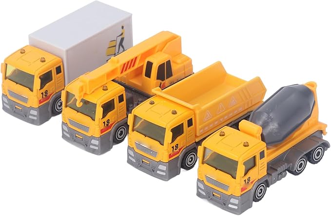 TOPINCN Children Engineering Vehicle Toys Construction Cars Toy Set Plastic Alloy Durable with 4 Mini Vehicles for Toddlers Kids Play