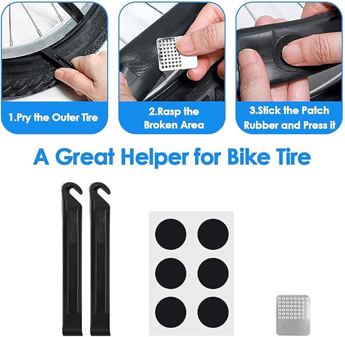 WOTOW Bike Tire Repair Tool Kit, Waterproof Frame Storage Bag & Mini Bike Pump & 16 in 1 Multitool & Bicycle Tyre Lever Patch Portable Repair Tool Accessories Set for Road Mountain BMX Cycling