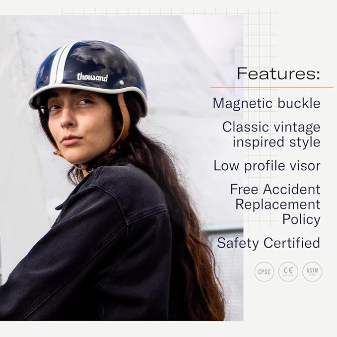 Thousand Heritage 2.0 Adult Bike Helmet; The Original Low Profile Retro Commuter Cycling Helmet Safety Certified for Bicycle Skateboard Skating Roller Skates; for Men & Women