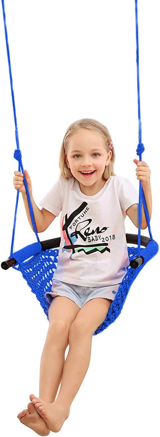 Swing Seat for Kids Heavy Duty Rope Play Secure Children Swing Set,Perfect for Indoor,Outdoor,Playground,Home,Tree,with Snap Hooks and Swing Straps,440 lbs Capacity,Blue