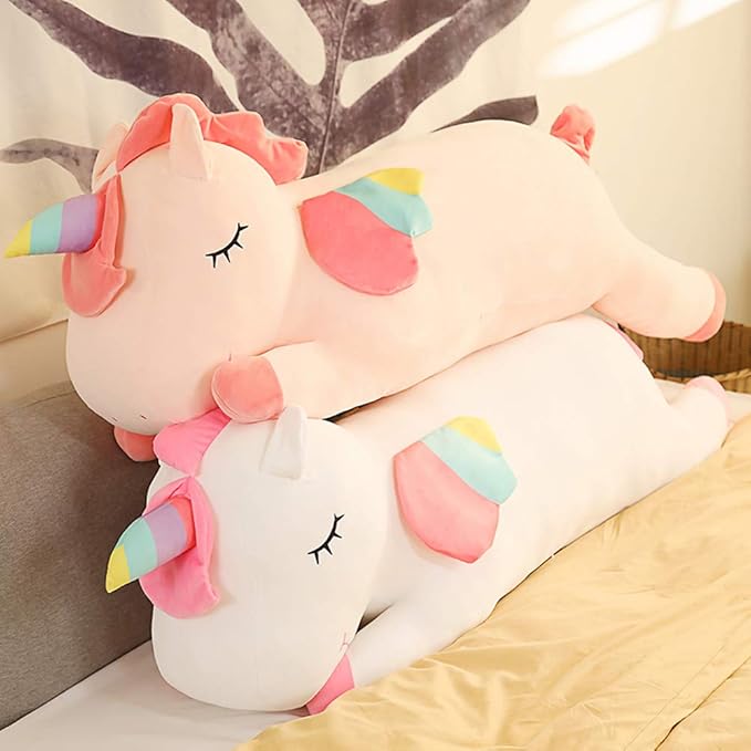 Unicorn Plush Hugging Pillow, Big Unicorn Stuffed Animal Body Pillow Toy Gifts for Kids, Valentine, Christmas (White, 39.3 in)