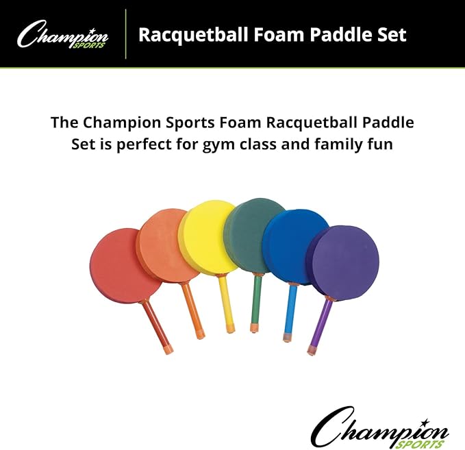 Champion Sports 7-inch Racquetball Foam Paddle Set of 6 - Assorted Colors