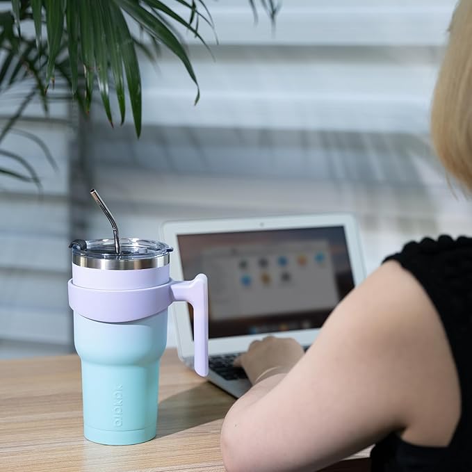 BJPKPK 20 oz Tumbler With Handle Insulated Tumbler With Lid And Straw Stainless Steel Travel Mug Coffee Cups,Navy Blue