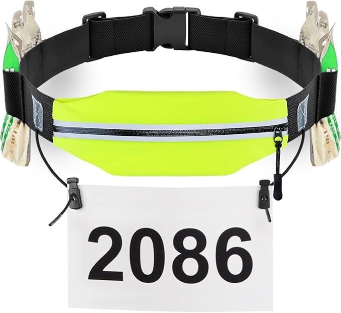 RJ-Sport Triathlon Belt with Pouch - Race Number Bib Holder with 6 Gel Loops, Ideal for Running, Cycling & Marathon (Yellow)