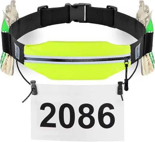 RJ-Sport Triathlon Belt with Pouch - Race Number Bib Holder with 6 Gel Loops, Ideal for Running, Cycling & Marathon (Yellow)