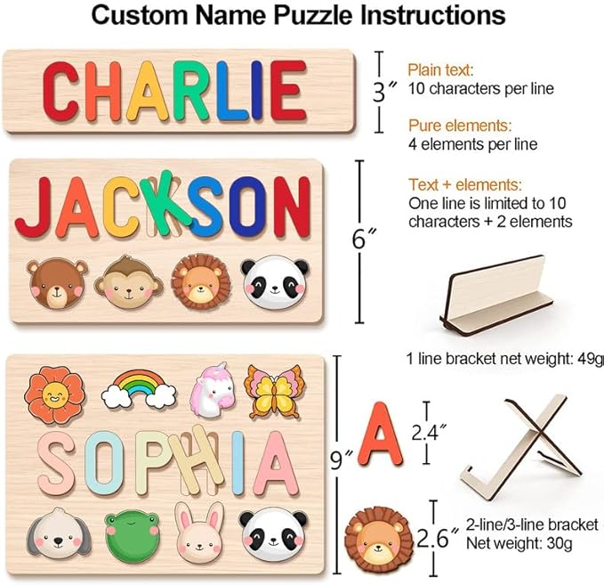 Wooden Name Puzzle for Kids Personalized, 1st Birthday Gifts, Custom Name Puzzle for 1 Year Old, Early Learning Toys for Baby Boy Girl, Personalized Christmas Birthday Gifts for Girls Boys Toddler