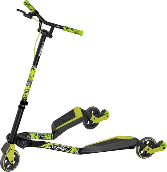 Yvolution Fliker Kids Drift Scooter, Adjustable Handlebar in 3 Heights, 3 Wheels, for Boys and Girls Age 7+ Years Old, Max User Weight 220lbs/100kg