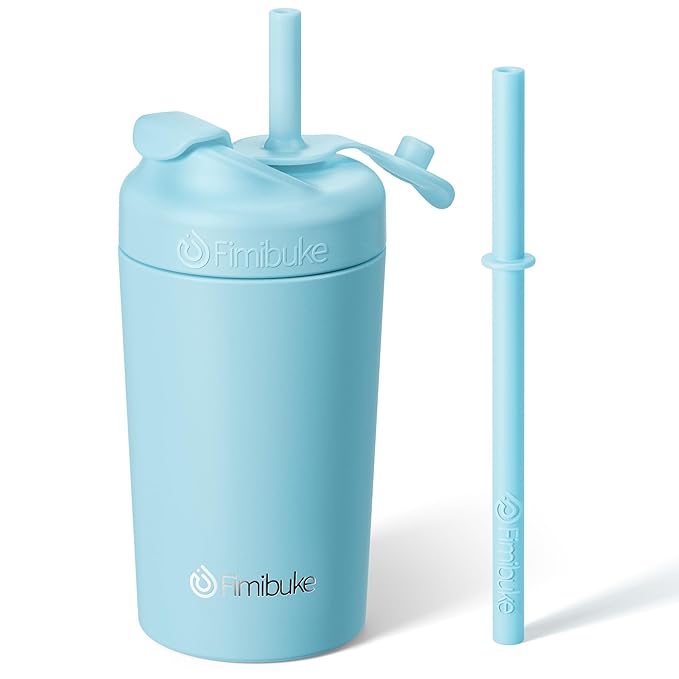 Fimibuke Kids & Toddler Cups, 10 OZ Spill Proof Straw Cups for Toddlers, Leak-Proof Kids Insulated Tumblers with Screw-On Lid & Silicone Straws with Stopper, Stainless Steel Sippy Cup for Girls Boys