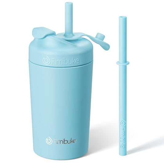 Fimibuke Kids & Toddler Cups, 10 OZ Spill Proof Straw Cups for Toddlers, Leak-Proof Kids Insulated Tumblers with Screw-On Lid & Silicone Straws with Stopper, Stainless Steel Sippy Cup for Girls Boys