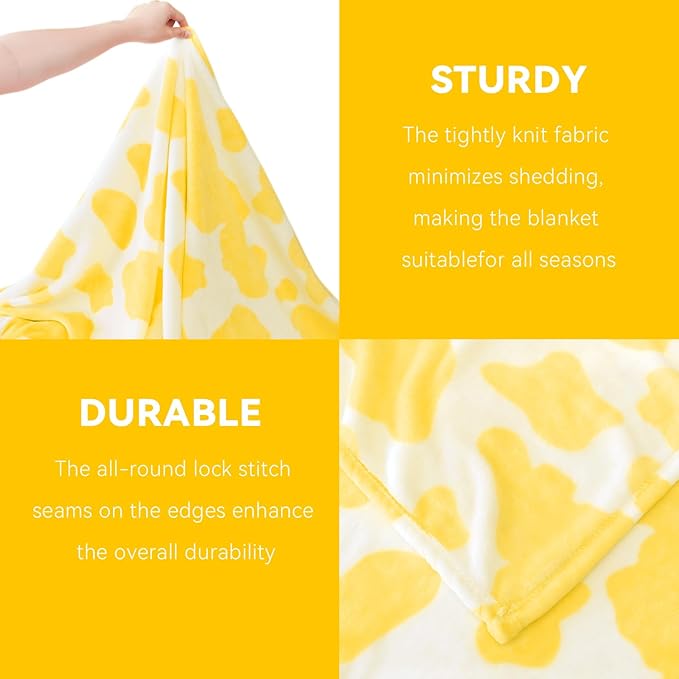 Yellow Throw Blanket for Bed - Cute Plush Soft Fleece Decorative Blanket for Couch - Bright Lemon Yellow Gifts for Women Girls Teens Birthday 50x60 Inch