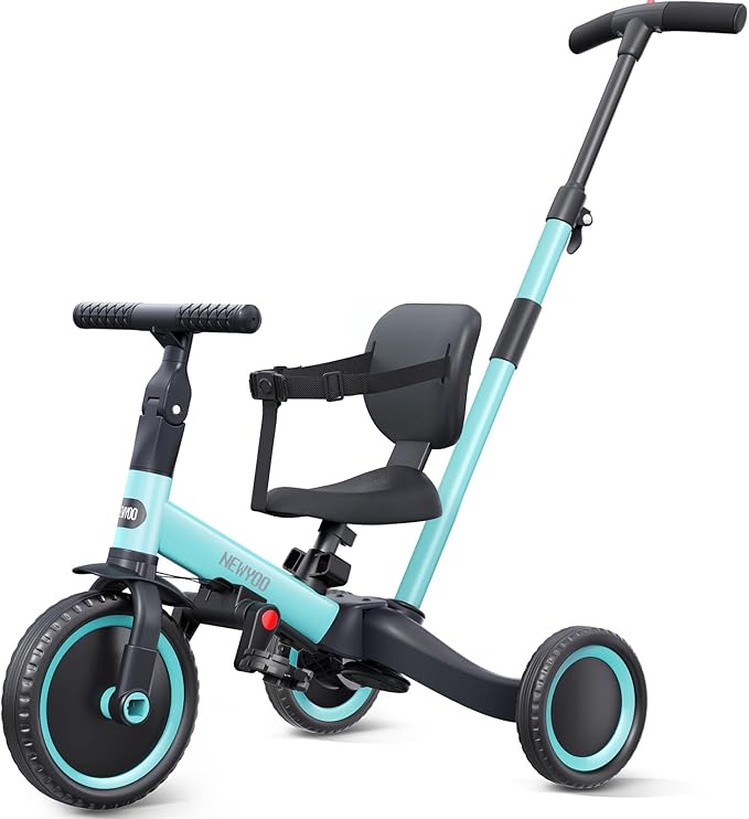 newyoo Tricycles for 1-3 Year Olds, Toddler Bike, Birthday Gift and Toy for Boys and Girls, Toddler Tricycle with Parent Push Handle, Trike with Backrest and Safety Belt, Blue, TR007