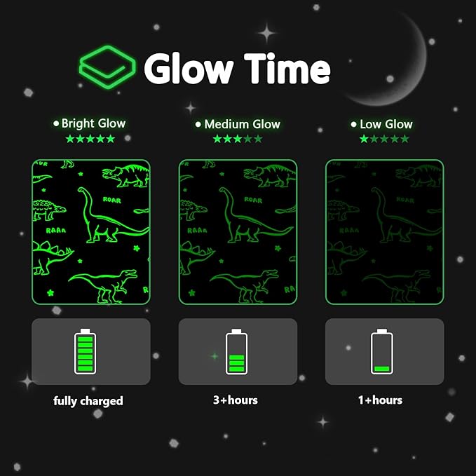 QSTEHEML Dinosaur Glow in The Dark Blanket,Dinosaur Gifts for Boys Age 3 4 5 6 7 8 9 10 11 12 Year Old, Soft Throw Blanket for Kids Boys- Christmas Birthday Bedroom Decor 50"×60"