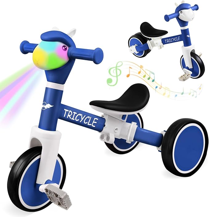 Tricycle for Toddlers 3 Year Olds, Toddler Balance Bike for Boys Girls 2-4, Toddler Tricycle with Light & Music Front, Kids Bicycle with Removable Pedal, Birthday Gifts for 2 3 4 5 Year