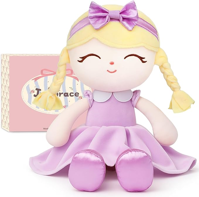 Soft Baby Doll Toys (16'') Baby Rag Doll for Girls Birthday Gift Christmas Plush Toys Gift for Toddler Kids (Purple)