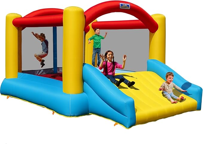 Sportspower™ My 1st Jump N Play™ Inflatable Bounce House with Large Slide & Anchors, Ages 3-8, Heavy Duty, ASTM Certified, on Included Blower
