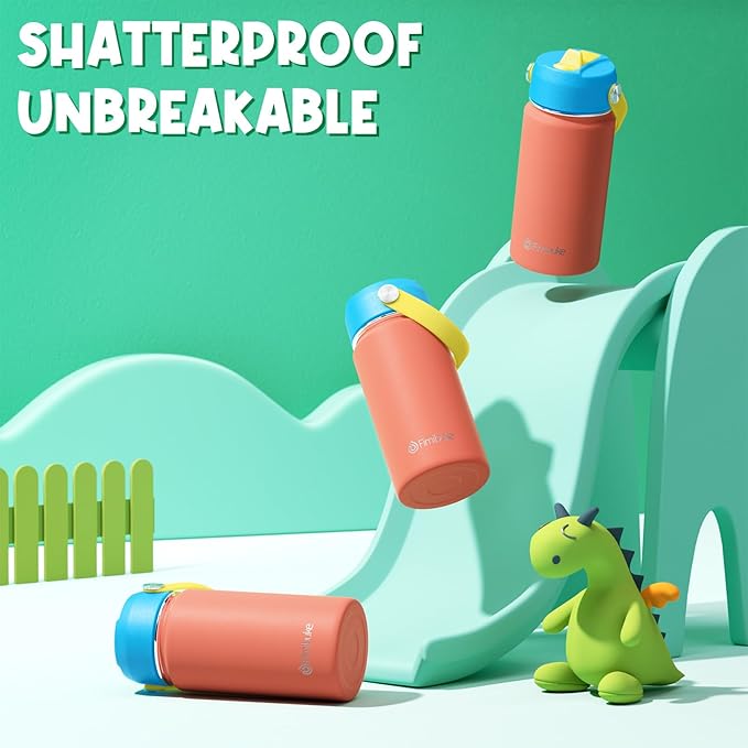 Fimibuke Kids Insulated Water Bottle, 14oz BPA FREE Double Wall Vacuum Tumbler 18/8 Stainless Steel Leak Proof Kids Cups with Straw Metal Water Bottle for School Boys Girls (2 Pack, Ocean Life)