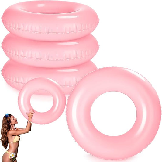ShinyRelief 4 Pcs Inflatable Pool Floats 44 Inch Swim Rings for Adults Colorful Swim Inner Tube Swimming Ring Raft Float Toys for Beach Swimming Pool Party Supplies (Light Pink)