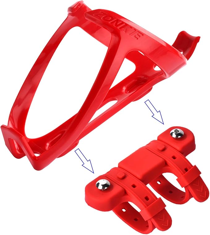 ZONKIE Bicycle Bottle Cages, Plastic Bike Bottle Holder with Cage Mounting Base (Red)