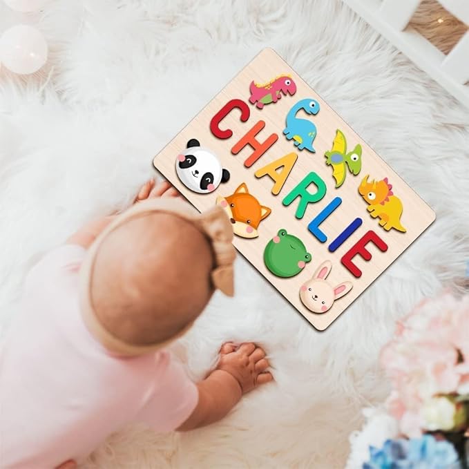 Baosity Personalized Name Puzzle for Kids, Custom Wooden Puzzles for Toddlers 1-3, Toddlers Kids Puzzle, 1st Birthday Gifts Boy Girl, Educational Baby Toys, Birthday Easter Christmas