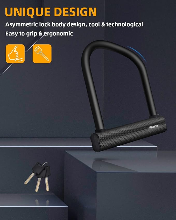 NDakter Bike Locks Heavy Duty Anti Theft 18mm Thick, Motorcycle U Lock with 4FT x 6mm Moped Chain, 3Keys Large U-Shape Electric Bicycle Wheel Lock for Ebike, Escooter, Fat-Tire Dirt-Bike, Tricycle