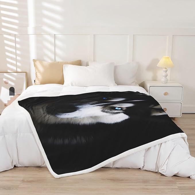 Dog Sherpa Blanket Cute Pet Dog Fleece Throw Blanket for Sofa Couch Bed 3D Animal Theme Plush Blanket Siberian Husky Breathable Fuzzy Blanket Room Decor Baby 30x40 Inch
