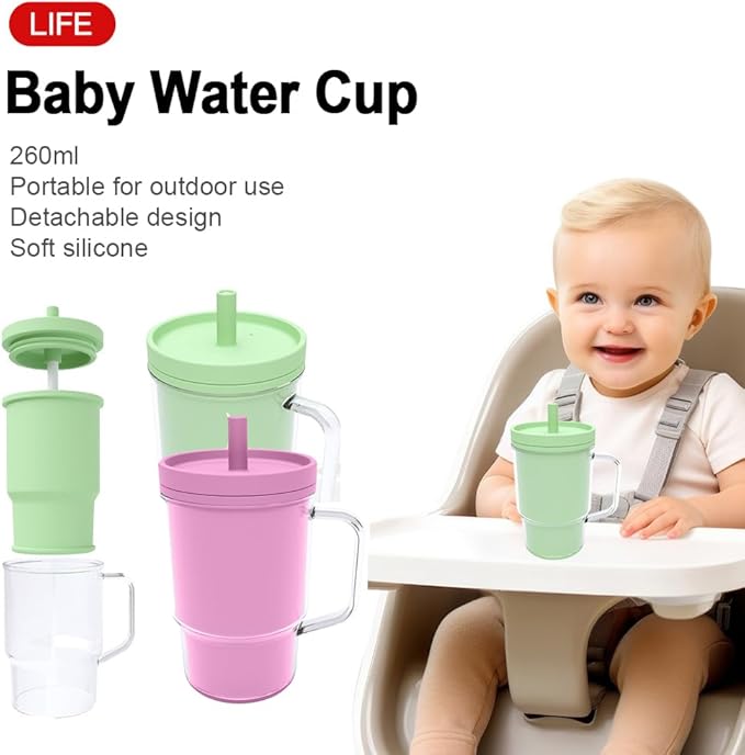 Kids BPA-Free Plastic Tumbler with Spill Resistant Flexible Straw, Easy to Clean, Kids Water Bottle, Great for Travel, Dishwasher Safe, Orange Peach and Watermelon(1 Green &1 Pink)