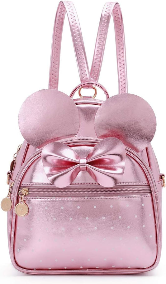 KL928 Girls Mini Backpack Bowknot Polka Dot Cute Small Daypacks Convertible Shoulder Bag Purse for Women