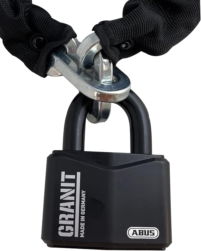ABUS Hardened Steel 10KS 10 Foot x 3/8" Thick Square Security Chain with ABUS 37/70 RK Granit Alloy Steel Padlock for Bikes, Containers, Trailers, ATV's, Motorcycles and Personal/Industrial Property