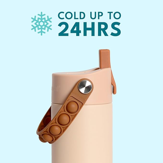 Elemental Insulated Kids Water Bottle, Stainless Steel Water Bottle with Straw Lid & Pop-It Handle, Leak-Proof Water Bottles for School, Boys or Girls, Travelling and Sports, 18oz - Beige