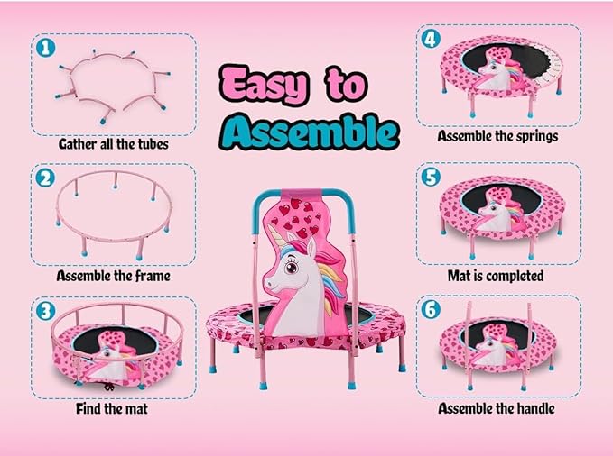 36 Inch Toddler Trampoline with Handle, Outdoor Indoor Trampoline for Kids, Mini Trampolines with Handlebar, Gifts for Boys and Girl, Small Kid Baby Trampolines