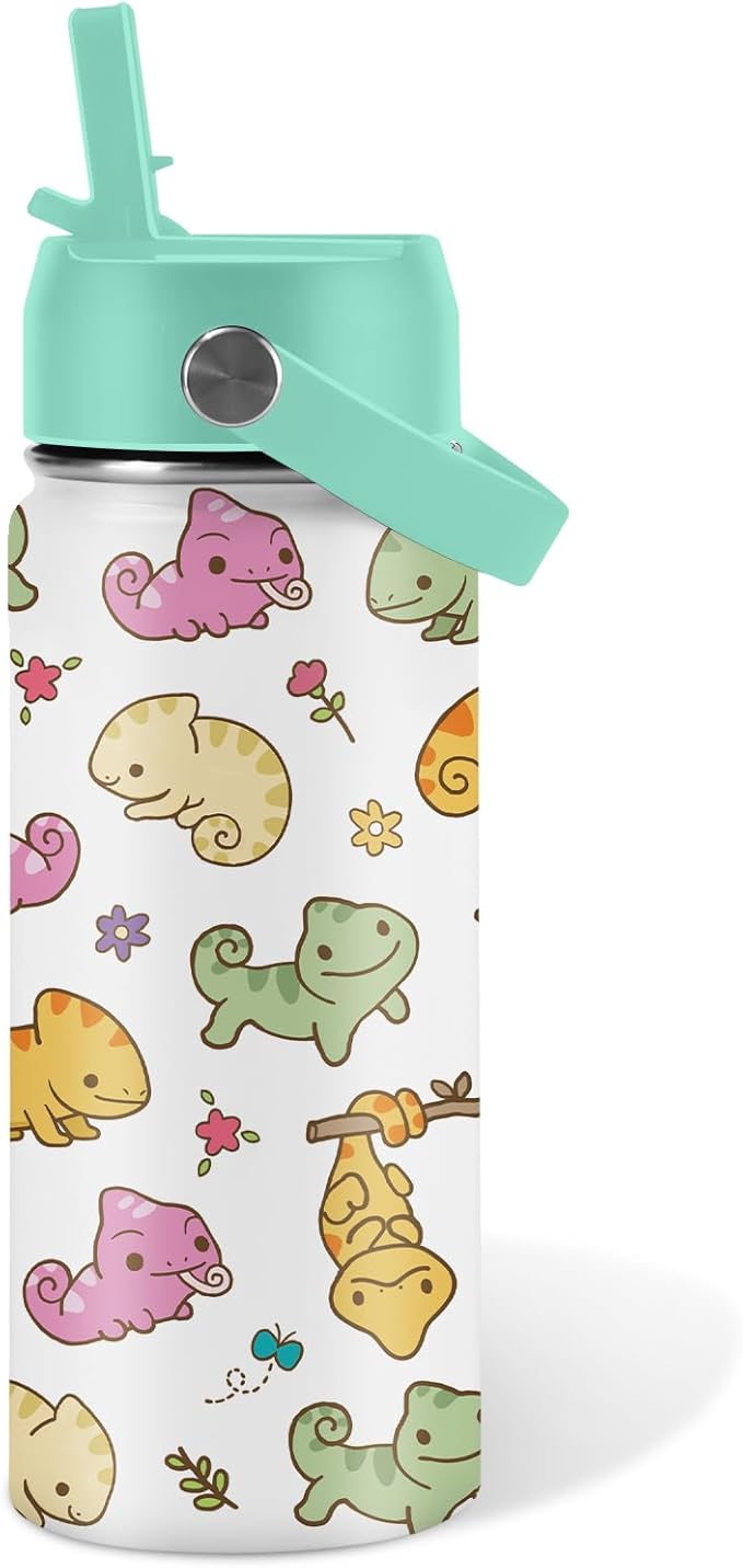 Axolotl Gifts for Girls - 16oz Green Axolotl Water Bottle with Straw Lid, Stainless Steel Insulated Tumbler, Leak Proof, for Boys, Sport, Travel, School - Animal Lovers Children Birthday Gift Cup(1pc)