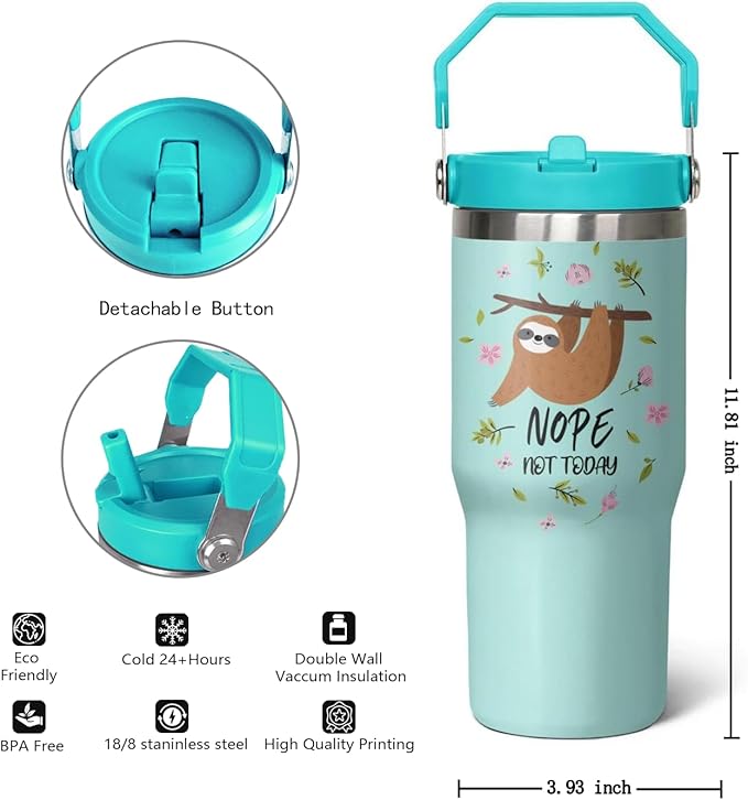 30 oz Sloth Flip Tumbler with lid and Straw,Sloth CoffeeTravel Mug Cup Water Botter,Sloth Gifts for Women,Sloth Stuff Decor Accessories