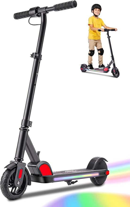 Caroma Electric Scooter for Kids Ages 6-14, 150W/180W Motor,10 MPH Max Speed & 7 Miles,Adjustable Height & Speed,Colorful Lights,LED Display,Foldable Kids Electric Scooter 132 Lbs Max Load