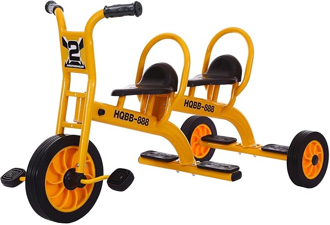 Kids Tricycle for Ages 3-8, Double Kids Trike Bike, Preschool Daycare Outdoor Tandem Bike with Airless Rubber Tires, Two-Seater and Non-Slip Pedals, Gift for Boys and Girls