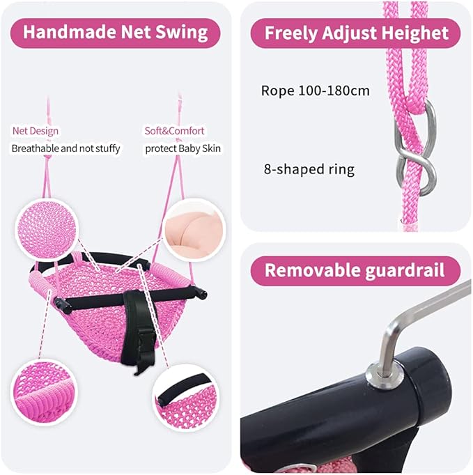 2 -in- 1 Toddler Swing. Swing Seat for Kids with Adjustable Ropes, for Kids Heavy Duty Rope Play Secure Children Swings Set, for Outdoor Indoor, Backyard. Upgrade Product (Pink)