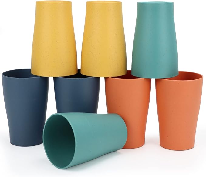 Homienly Wheat Straw Cups Set of 8 Unbreakable Drinking Cups Reusable Dishwasher Safe Water Glasses Kids Size (8 OZ)