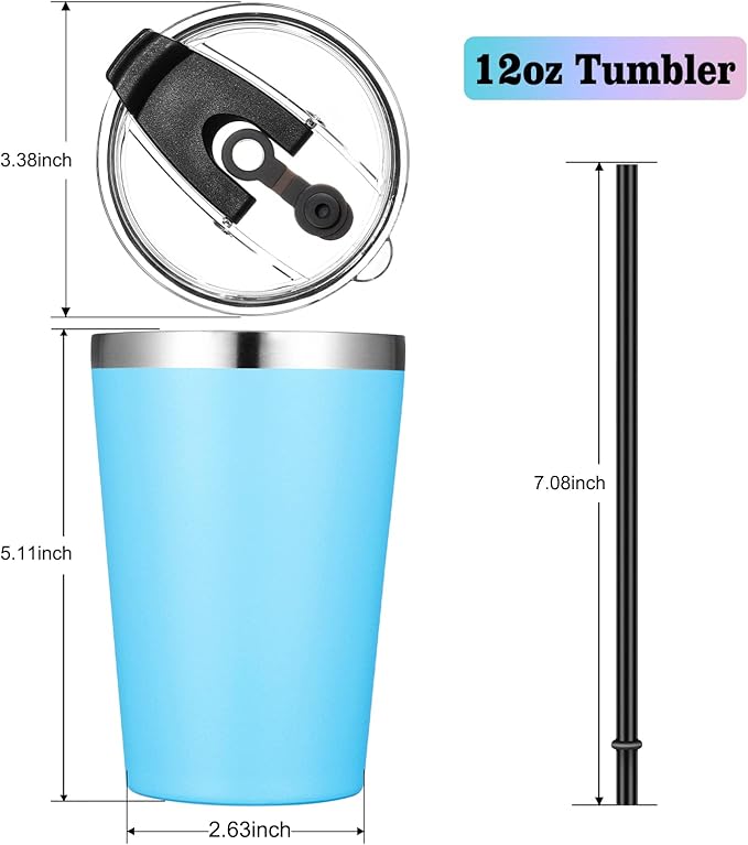 VEGOND 12oz Tumbler Stainless Steel Tumbler bulk Vacuum Insulated Double Wall Travel Tumbler with Lid and Straw Reusable Tumbler, Sky blue 1 Pack