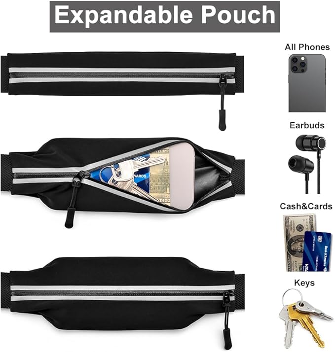 RJ-Sport Triathlon Belt with Pouch - Race Number Bib Holder with 6 Gel Loops, Ideal for Running, Cycling & Marathon (Black)