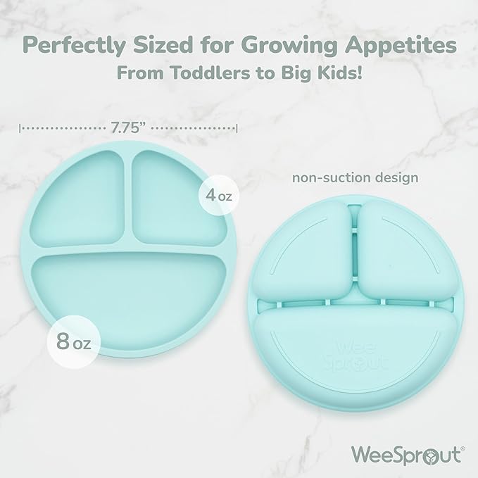 WeeSprout Silicone Divided Plates (No Lids), 100% Food Grade Silicone Plates for Toddlers & Kids, Dishwasher & Microwave Safe
