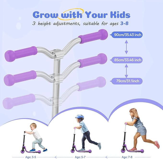 Scooter for Kids with Light-Up Wheels & Deck, Adjustable Heights 2 Wheel Kick Scooters for Kids 5-7, Toddler Scooters with 4 Lighting Mode Deck