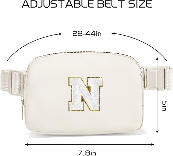 Gitus Birthday Gifts for 8 9 10 11 12 13 Year Old Girls Personalized Fanny Pack Crossbody Bags with Initial Letter Patch Belt Bag for Teen Girls Cute Trendy Stuff Travel Essentials (Ivory-N)