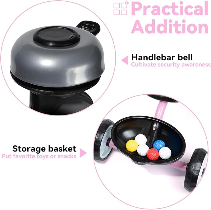 Liberry Toddler Tricycle Age 2 3 4 Years Old, Kids Trike with Bell, Back Basket and Removable Pedal, 3 Wheel Bike Riding Toy Gift for Girls, Light Pink