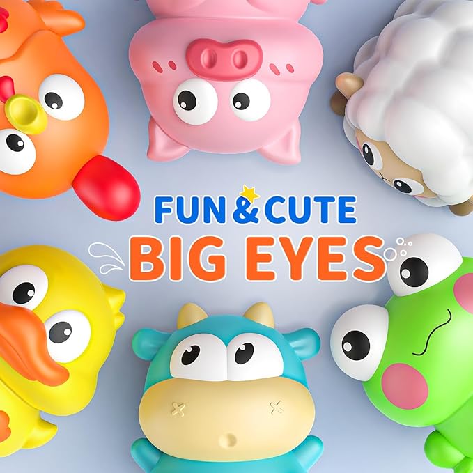 6 Packs Light Up Bath Toys for Kids Ages 1-3, Farm Animals Bathtub Toys for Toddlers 2-4, Water Pool Toys for 1 2 3 Year Old Boys Girls Babies 12-18 Months Gifts