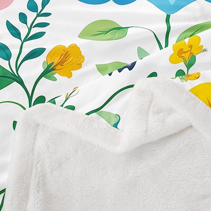Colorful Botanical Floral Printed Plush Fleece Throw Blanket - Butterflies Dragonflies Bees Sherpa Animal Fuzzy Blanket for Sofa Couch Bed - 50x60 Inch