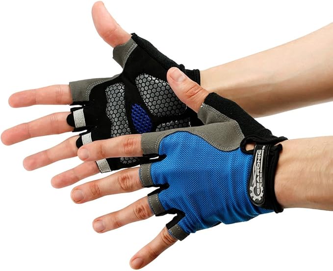 GEARONIC Mens Cycling Gloves, Fingerless Mountain Bike Gloves for Men, Breathable MTB bicycle gloves, Gel Padded Road biking gloves, Anti-slip Road Motorcycle Gloves for Men/Women, Half Finger Guantes