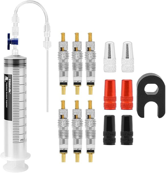 Thinvik 3.5 oz/100ML Tubeless Sealant Injector kit with Presta Valve Core Removal Tool.Tubeless Sealant Injector Syringe for Stans No Tubes Sealant.Bicycle Tubeless Tire Sealant Syringe with Switch.