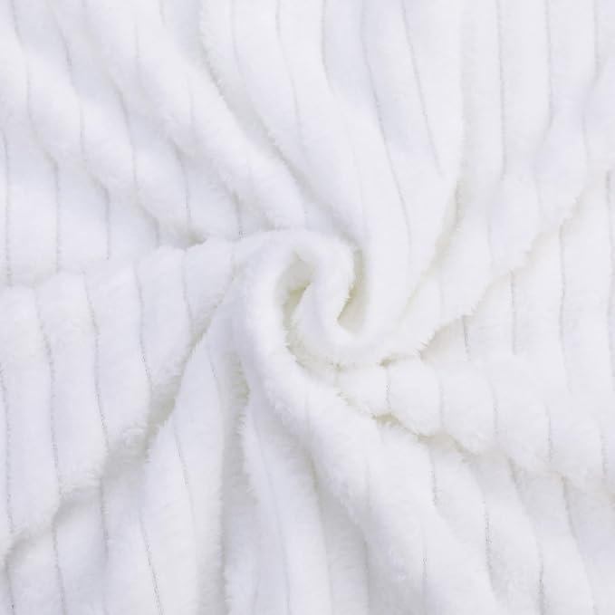 NTBAY Plush Flannel Baby Blanket, Soft and Warm Toddler Blanket with Striped Texture for Stroller, Crib, Travel, 30x40 Inches, White