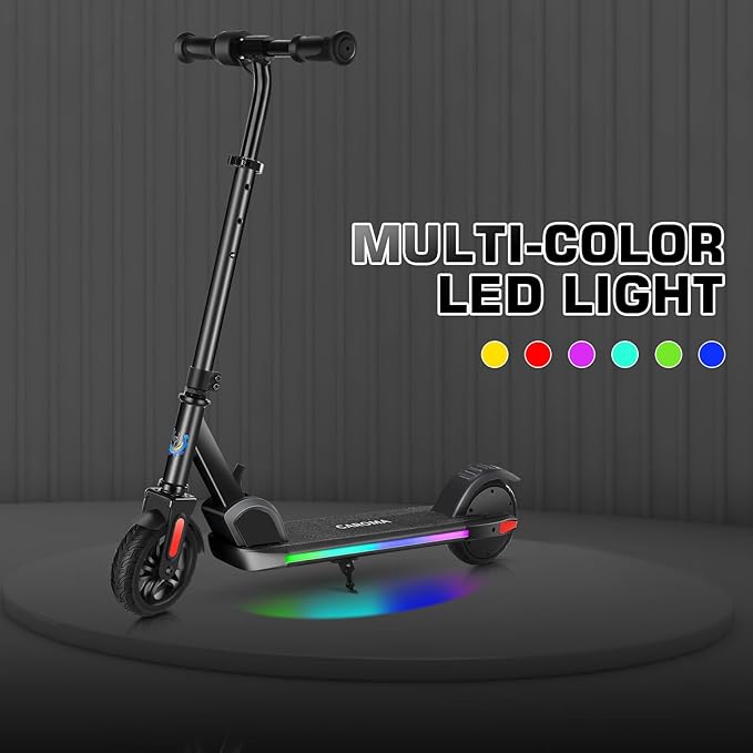 Caroma Electric Scooter for Kids Ages 6-14, 150W/180W Motor,10 MPH Max Speed & 7 Miles,Adjustable Height & Speed,Colorful Lights,LED Display,Foldable Kids Electric Scooter 132 Lbs Max Load
