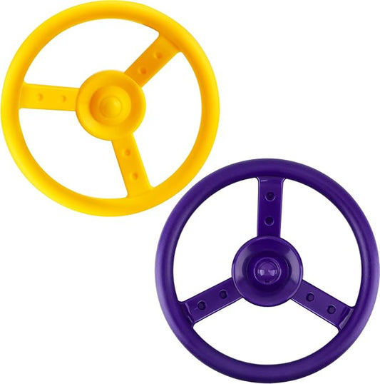 2 Pack Steering Wheel Playset Plastic Pirate Ships Wheel with Mounting Tools for Kids Playground Outdoor Gym (Purple, Yellow)