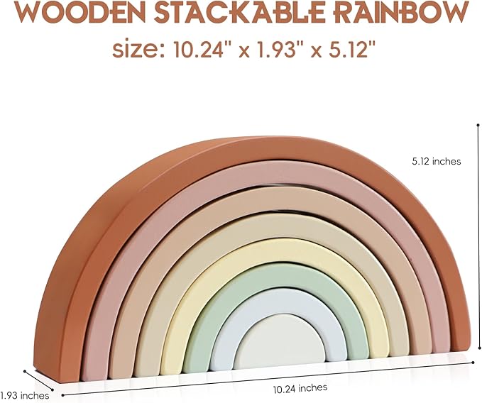 Asweets Wooden Stackable Rainbow Toy, 8 PCS Wooden Building Blocks Set for 1 2 3 Baby, Kids and Toddlers, Montessori Rainbow Nesting Puzzle, Best for 18M+, Cognitive Development (Pink)